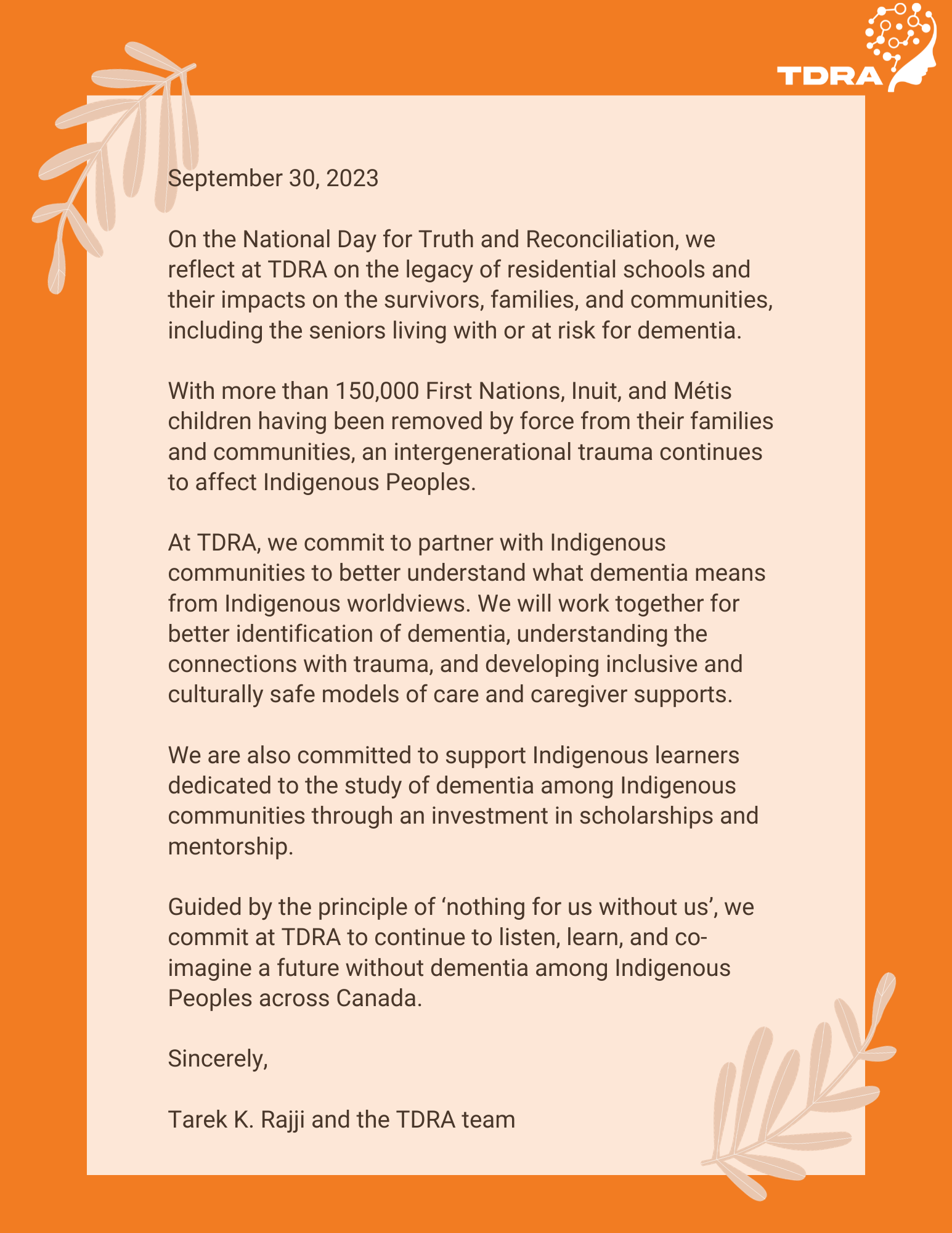 National Day of Truth and Reconciliation letter